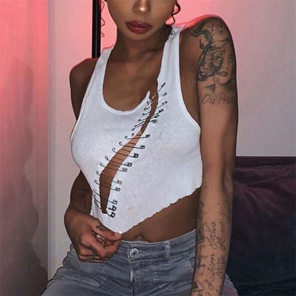 omsj cool girl pin design irregular crop vest sleeveless u neck casual fashion hollow out women's white streetwear 210517
omsj cool girl pin design irregular crop vest sleeveless u neck casual fashion hollow out women's white streetwear 210517