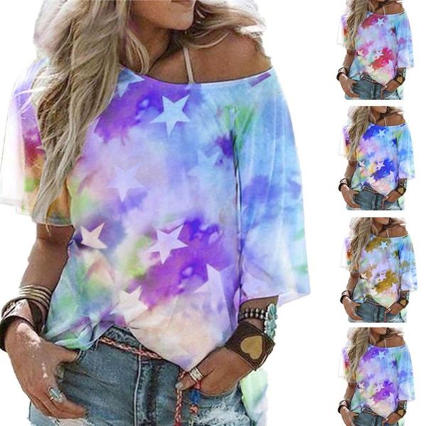 women's t-shirt tie-dye star print ladies clothing loose sleeve style short round neck casual girlfriend gifts, White
women's t-shirt tie-dye star print ladies clothing loose sleeve style short round neck casual girlfriend gifts, White