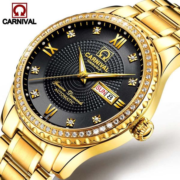 wristwatches carnival luxury diamond fashion mechanical watch gold stainless steel week calendar luminous automatic men 8629g, Slivery;brown
wristwatches carnival luxury diamond fashion mechanical watch gold stainless steel week calendar luminous automatic men 8629g, Slivery;brown