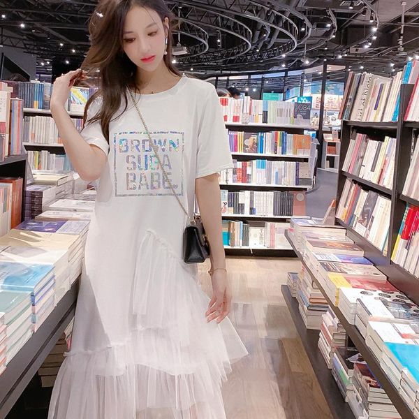 summer t-shirt dress female stitching mesh mid-length short sleeve letter 2021 vestido feminino casual dresses, Black;gray
summer t-shirt dress female stitching mesh mid-length short sleeve letter 2021 vestido feminino casual dresses, Black;gray