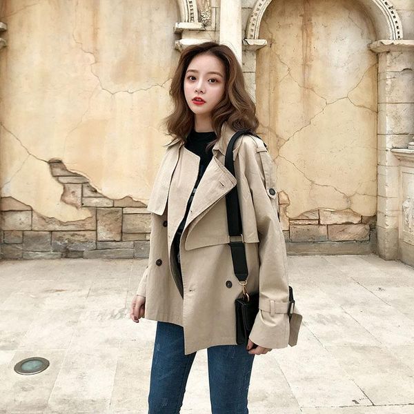 women's trench coats short windbreaker 2021 spring dress versatile height 150cm middle coat, Tan;black
women's trench coats short windbreaker 2021 spring dress versatile height 150cm middle coat, Tan;black