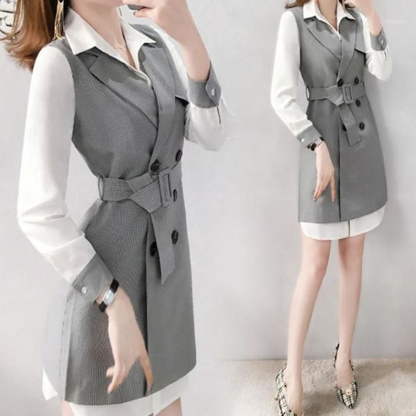 two piece dress korean women 2 sets clothing with vest double breasted luxury set office lady woman suit, White
two piece dress korean women 2 sets clothing with vest double breasted luxury set office lady woman suit, White