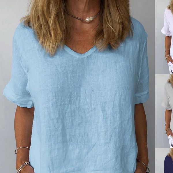 fashion cotton and linen solid women blouses loose v neck casual summer ladies female short sleeve blusas pullover, White
fashion cotton and linen solid women blouses loose v neck casual summer ladies female short sleeve blusas pullover, White