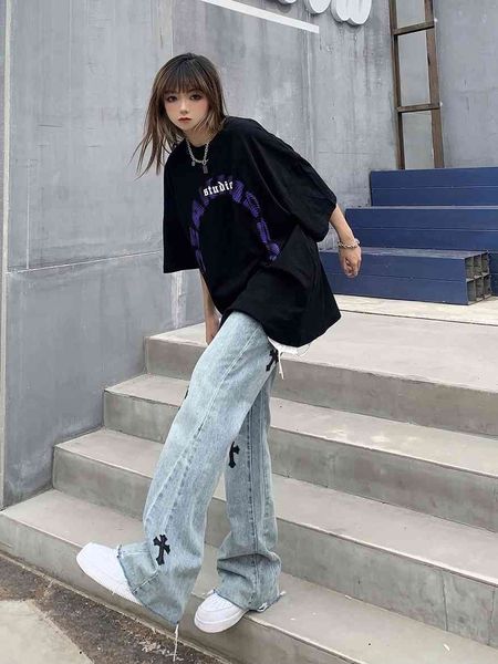 brand crosin micro crowe alien quality cross chomehearts legal flared jeans women summer high waist straight baggy pant, Blue
brand crosin micro crowe alien quality cross chomehearts legal flared jeans women summer high waist straight baggy pant, Blue