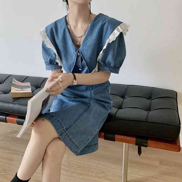 casual dresses 2021 femme summer lace sweet denim lapel girls gentle slim all match chic mini 52x7, Black;gray
casual dresses 2021 femme summer lace sweet denim lapel girls gentle slim all match chic mini 52x7, Black;gray