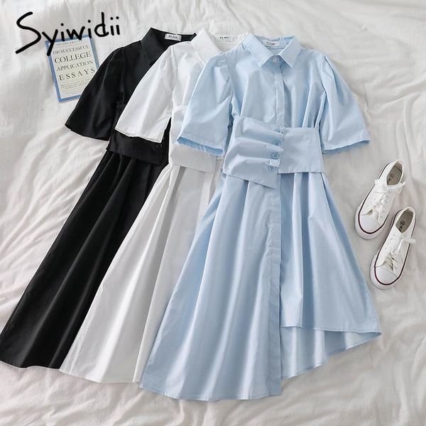 party dresses syiwidii irregular shirt dress for women summer 2021 puff sleeve turn-down collar button up a-line midi blue white black
party dresses syiwidii irregular shirt dress for women summer 2021 puff sleeve turn-down collar button up a-line midi blue white black