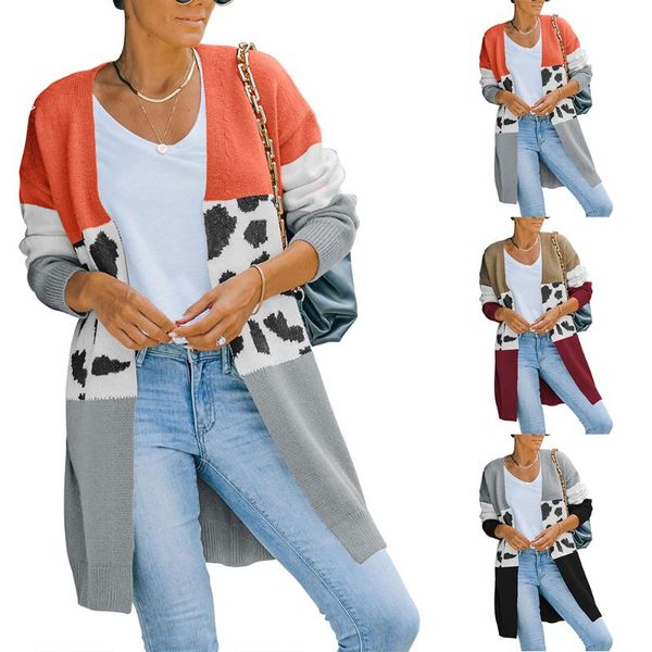 women's knits & tees knitted long sleeve patchwork sweater cardigan outerwear mid-length jacket women, White
women's knits & tees knitted long sleeve patchwork sweater cardigan outerwear mid-length jacket women, White