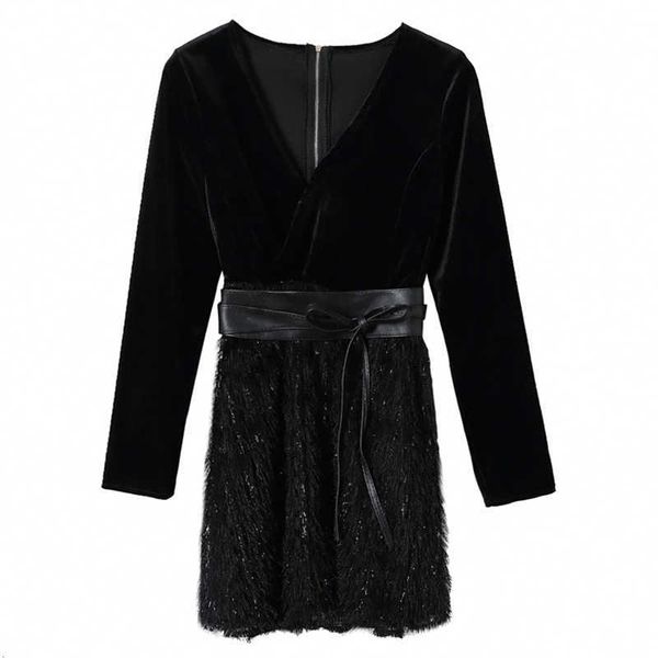 perhaps u black v neck velvet empire long sleeve short mini tassel patchwork dress autumn sash zipper autumn d0836 210529, Black;gray
perhaps u black v neck velvet empire long sleeve short mini tassel patchwork dress autumn sash zipper autumn d0836 210529, Black;gray