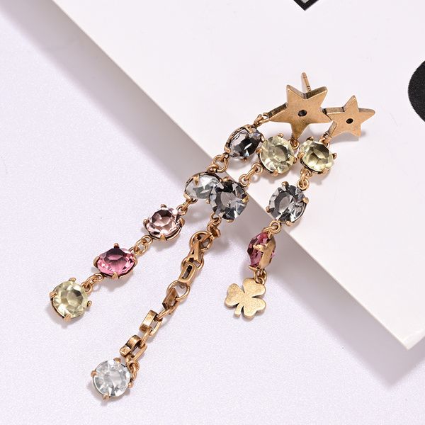 2021 new designer family colorful crystal tassel star earrings super fairy long earrings temperament female net red advanced, Golden
2021 new designer family colorful crystal tassel star earrings super fairy long earrings temperament female net red advanced, Golden