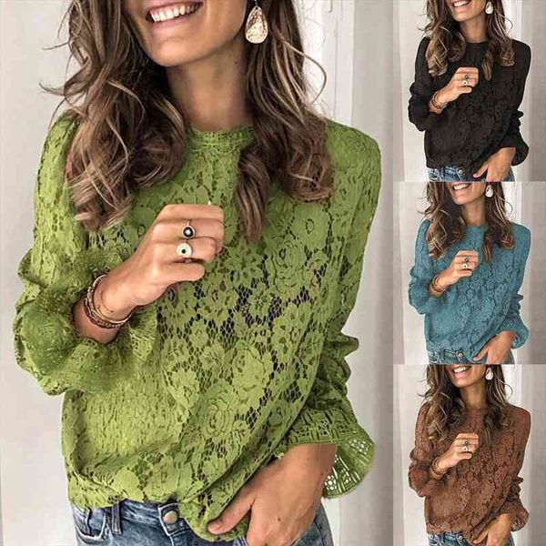 women solid color flared sleeve o neck hollow out lace blouse elegant office lady blouse autumn casual, White
women solid color flared sleeve o neck hollow out lace blouse elegant office lady blouse autumn casual, White