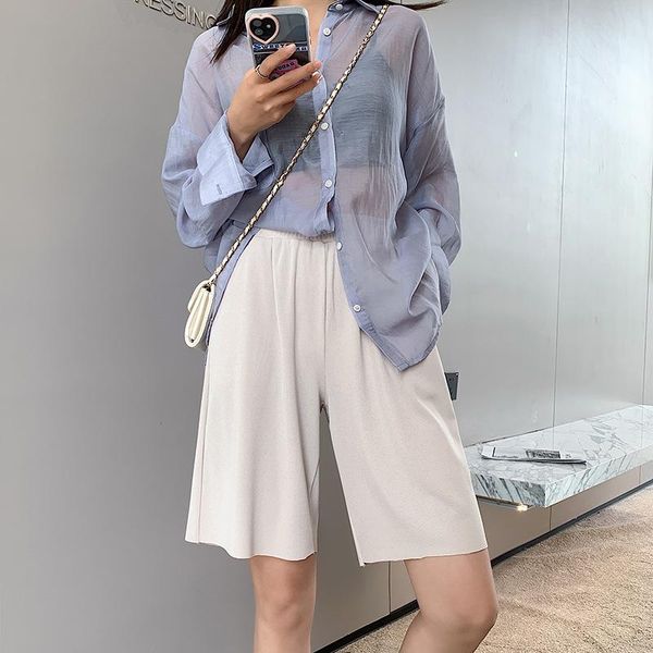 women's shorts cgc 2021 summer ice silk high waist women casual solid loose straight sport female thin wide leg short breathable, White;black
women's shorts cgc 2021 summer ice silk high waist women casual solid loose straight sport female thin wide leg short breathable, White;black