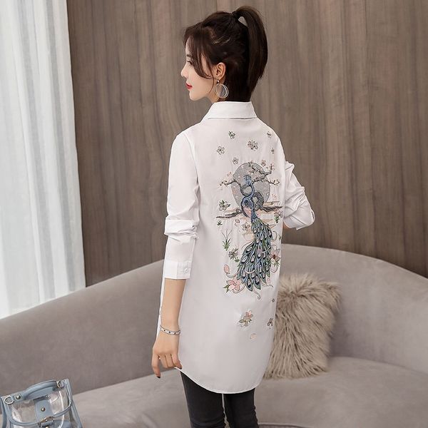 women fashion design shirts autumn peacock floral embroidered lapel collar sleeve long straight cotton shirt 210416, White
women fashion design shirts autumn peacock floral embroidered lapel collar sleeve long straight cotton shirt 210416, White