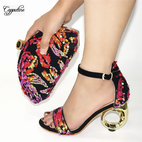 dress shoes fashion woman and bag set with sequins african ladies sandals matching handbag sandalias mujer cr2136 height 9cm, Black
dress shoes fashion woman and bag set with sequins african ladies sandals matching handbag sandalias mujer cr2136 height 9cm, Black