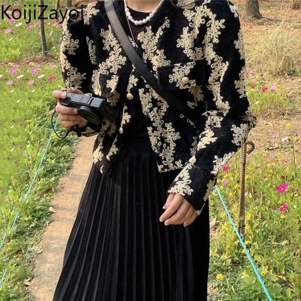 women's jackets koijizayoi 2021 korean style autumn winter short vintage floral jacquard lady button-up outwear elegant slim womens coa, Black;brown
women's jackets koijizayoi 2021 korean style autumn winter short vintage floral jacquard lady button-up outwear elegant slim womens coa, Black;brown