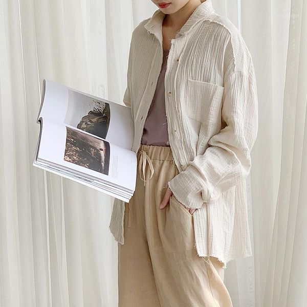 johnature 2021 spring loose fold texture simple womens and blouses korean all match solid color female shirts women's, White
johnature 2021 spring loose fold texture simple womens and blouses korean all match solid color female shirts women's, White