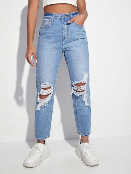 slant pocket ripped jeans u5me#, Blue