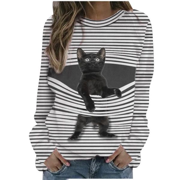 womens blouses harajuku casual crewneck cartoon cat striped printed loose soft long sleeve o-neck pullover women's hoodies & sweatshir, Black
womens blouses harajuku casual crewneck cartoon cat striped printed loose soft long sleeve o-neck pullover women's hoodies & sweatshir, Black