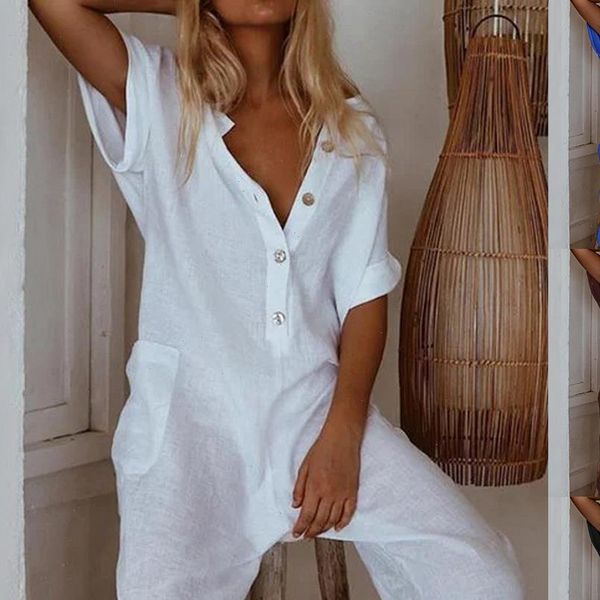 women jumpsuit elegant button v neck cotton linen jumpsuits summer printed short sleeve loose trousers romper bodysuit, Black;white
women jumpsuit elegant button v neck cotton linen jumpsuits summer printed short sleeve loose trousers romper bodysuit, Black;white