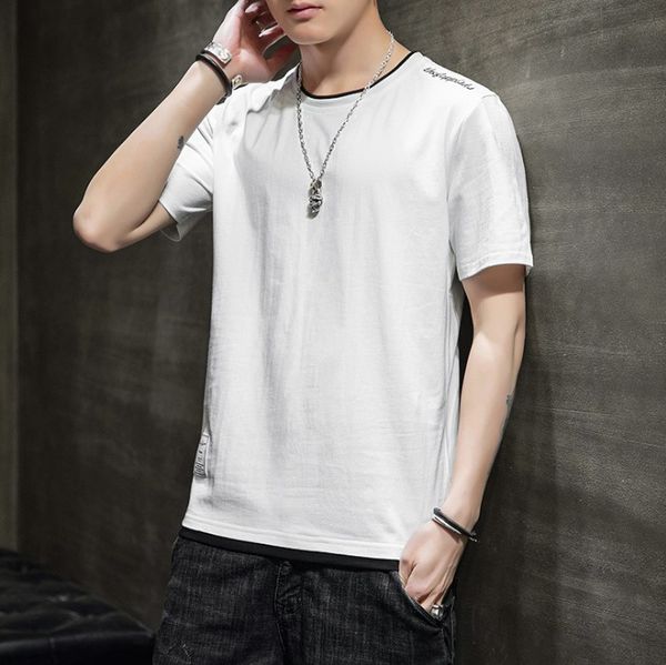 short sleeve t shirt men's summer round neck bottoming t-shirt embroidery loose cotton clothes half-sleeve, White;black
short sleeve t shirt men's summer round neck bottoming t-shirt embroidery loose cotton clothes half-sleeve, White;black