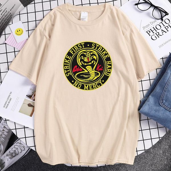 strike first hard no mercy mens cobra kai brand summer tshirts short sleeves tees tv, White;black
strike first hard no mercy mens cobra kai brand summer tshirts short sleeves tees tv, White;black