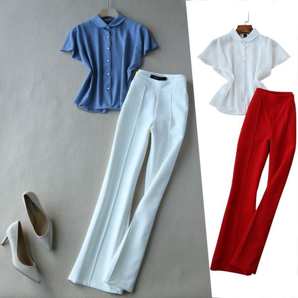 women's two piece pants fashion korean style women clothing set chic batwing sleeve chiffon + high waist bell suit trousers, White
women's two piece pants fashion korean style women clothing set chic batwing sleeve chiffon + high waist bell suit trousers, White