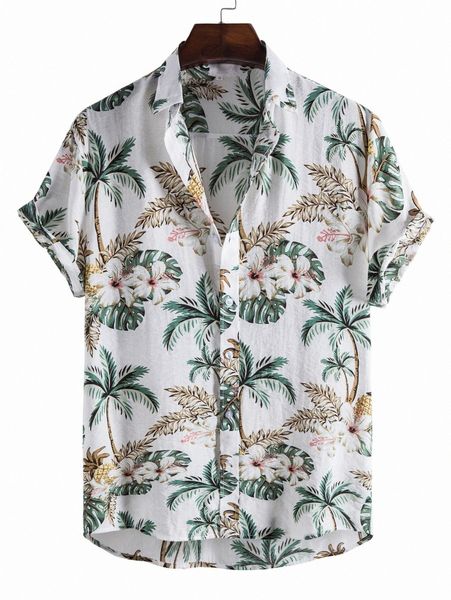 men tropical print button through shirt z87f#, White;black 
men tropical print button through shirt z87f#, White;black