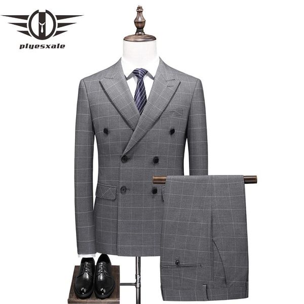 men's suits & blazers gray plaid wedding men suit slim fit mens double breasted three piece back two splits luxury male q1305, White;black
men's suits & blazers gray plaid wedding men suit slim fit mens double breasted three piece back two splits luxury male q1305, White;black