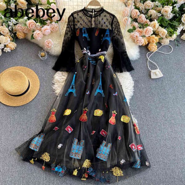 mesh embroidery dress women korean fashion design a-line es spring chic streetwear long 210512, Black;gray
mesh embroidery dress women korean fashion design a-line es spring chic streetwear long 210512, Black;gray