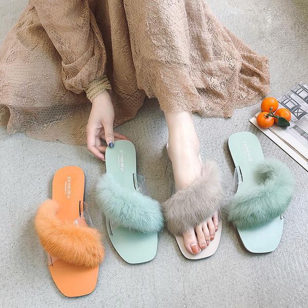 slippers cross fur female 2021 korean version of the summer flat transparent word drag wild wear sandals, Black
slippers cross fur female 2021 korean version of the summer flat transparent word drag wild wear sandals, Black