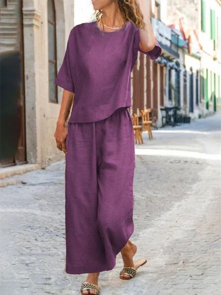 women's two piece pants 2021 summer casual cotton linen women set fashion o neck short sleeve + wide leg suits solid loose outfits, White
women's two piece pants 2021 summer casual cotton linen women set fashion o neck short sleeve + wide leg suits solid loose outfits, White