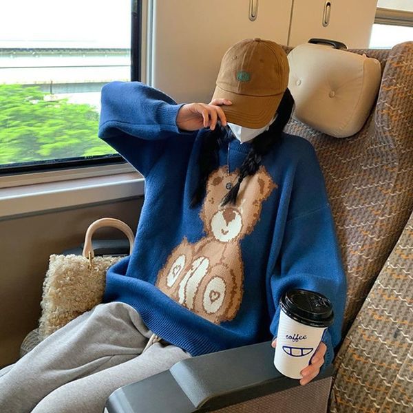 women's sweaters round neck long sleeve pullover 2021 autumn winter loose lazy cartoon sweater top, White;black
women's sweaters round neck long sleeve pullover 2021 autumn winter loose lazy cartoon sweater top, White;black