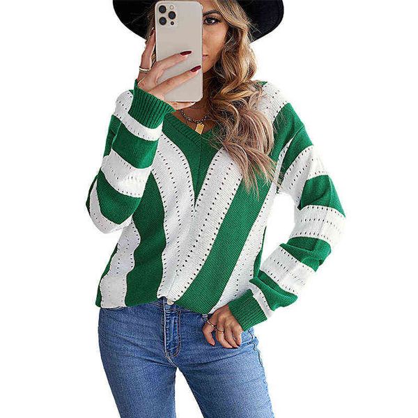 shiying sweater female autumn winter stripe contrast color long sleeve deep v neck knitted 272144, White;black
shiying sweater female autumn winter stripe contrast color long sleeve deep v neck knitted 272144, White;black