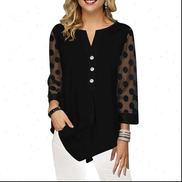 women long sleeve shirt blouses plus size blouse v neck button splice mesh nine points casual, White
women long sleeve shirt blouses plus size blouse v neck button splice mesh nine points casual, White