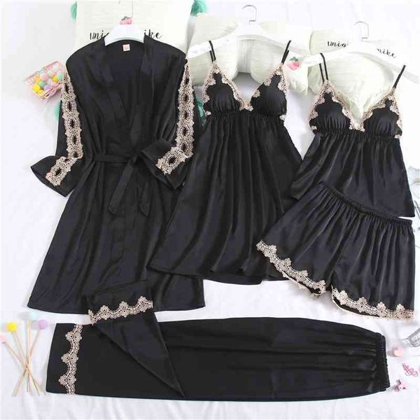 women's sleepwear 5pcs pajamas suit women satin nightwear hollow out home clothing lace trim spring nightgown intimate linger, Black;red
women's sleepwear 5pcs pajamas suit women satin nightwear hollow out home clothing lace trim spring nightgown intimate linger, Black;red