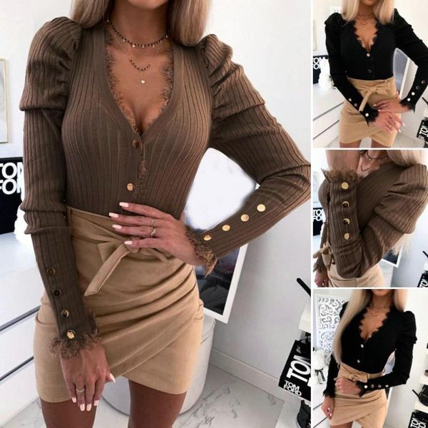 women's t-shirt women autumn solid color lace v neck long sleeve button knit sweater cardigan top, White
women's t-shirt women autumn solid color lace v neck long sleeve button knit sweater cardigan top, White