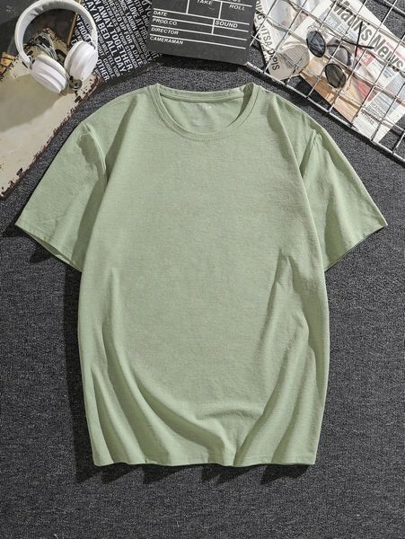 men solid round neck tee 53x2#, White;black