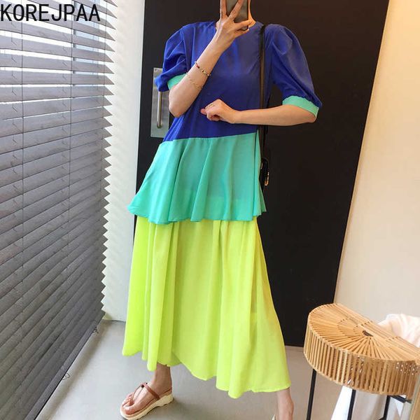 korejpaa women dress summer korean chic temperament candy color round neck stitching loose puff sleeve ruffle cake vestidos 210526, Black;gray
korejpaa women dress summer korean chic temperament candy color round neck stitching loose puff sleeve ruffle cake vestidos 210526, Black;gray