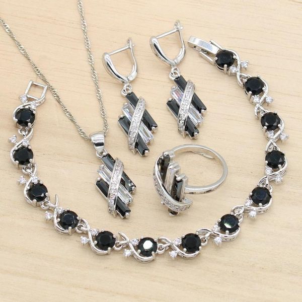 earrings & necklace classic wedding silver color jewelry sets for women bracelet pendant ring black cubic zircon christmas gift
earrings & necklace classic wedding silver color jewelry sets for women bracelet pendant ring black cubic zircon christmas gift