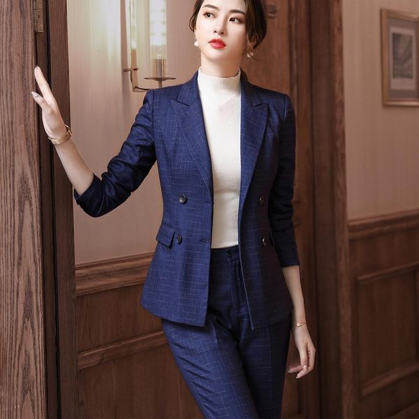 pant ladies office wear from the work women pant suits two sets of blue-quality pieces black plaid blazer jacket with pants, White
pant ladies office wear from the work women pant suits two sets of blue-quality pieces black plaid blazer jacket with pants, White