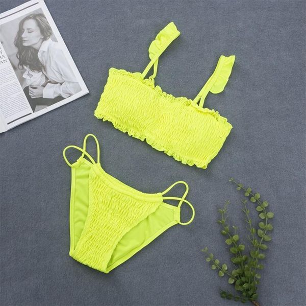 neon beach suit frilled women swimwears smocked bandeau bikini set bathing ruffle thong padded swimsuit wear, White;black
neon beach suit frilled women swimwears smocked bandeau bikini set bathing ruffle thong padded swimsuit wear, White;black