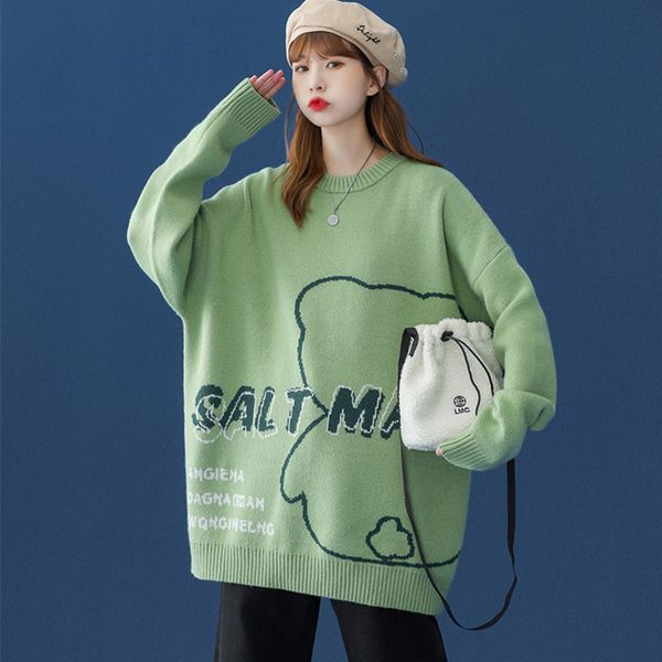 women's knits & tees oversize sweater women autumn winter casual o-neck letter little bear pattern loose knitted pullover jbgk, White
women's knits & tees oversize sweater women autumn winter casual o-neck letter little bear pattern loose knitted pullover jbgk, White