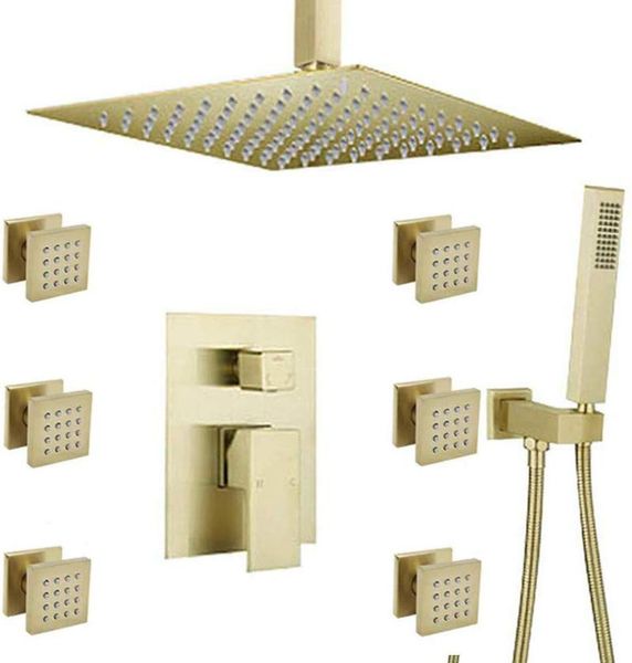 upscale modern rainfall shower jets system bathroom brass brushed gold faucet set with ceiling mount 12" rain head sets
upscale modern rainfall shower jets system bathroom brass brushed gold faucet set with ceiling mount 12" rain head sets