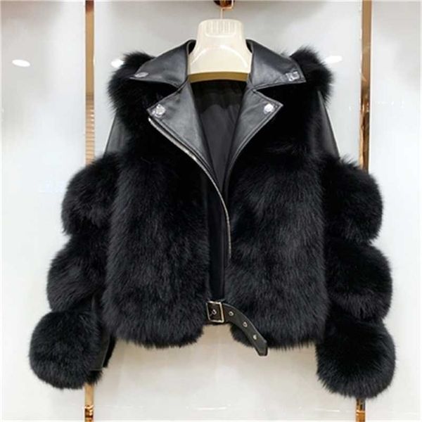 

real fur coats with genuine sheepskin leather wholeskin natural fur jacket outwear luxury women winter 211122, Black