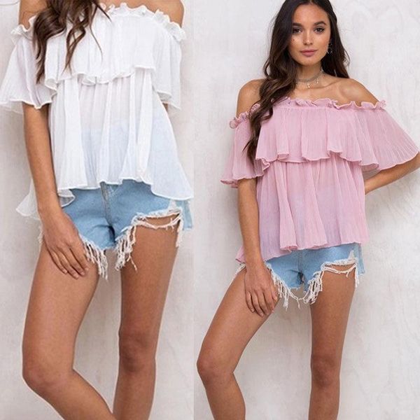 women's t-shirt 2021 women ladies summer off shoulder chiffon loose short sleeve ruffle casual solid t shirt, White
women's t-shirt 2021 women ladies summer off shoulder chiffon loose short sleeve ruffle casual solid t shirt, White