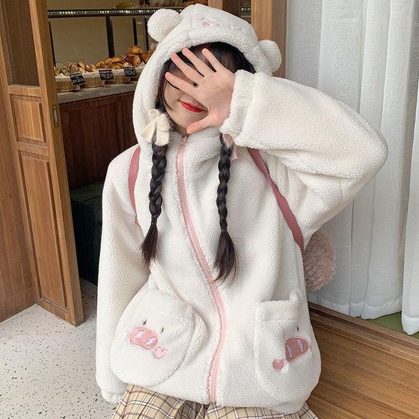 women's jackets fleece zip up hoodie women japanese cute girl winter wool thickened student jacket fashion loose fall clothes for coats, Black;brown
women's jackets fleece zip up hoodie women japanese cute girl winter wool thickened student jacket fashion loose fall clothes for coats, Black;brown