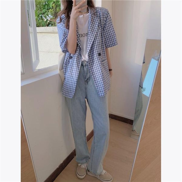 women's suits & blazers 2021 summer loose korean leisure fashion temperament commuter suit coat plaid short sleeve, White;black
women's suits & blazers 2021 summer loose korean leisure fashion temperament commuter suit coat plaid short sleeve, White;black