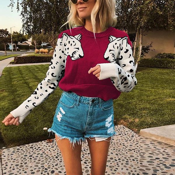 women's sweaters cropped leopard pattern long sleeve 2021 winter knitted knitting sweater pullovers female loose jumpers, White;black
women's sweaters cropped leopard pattern long sleeve 2021 winter knitted knitting sweater pullovers female loose jumpers, White;black