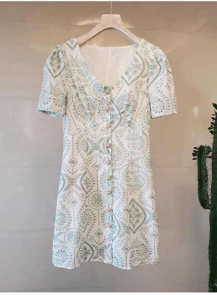 women summer french sweet embroidery hollow out pearls button v-neck short sleeve party es female elegant mini, Black;gray
women summer french sweet embroidery hollow out pearls button v-neck short sleeve party es female elegant mini, Black;gray