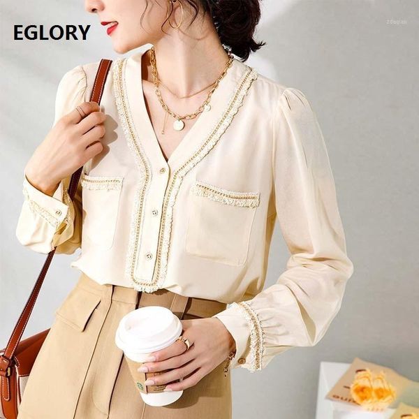 fashion women's blouse 2021 spring summer pure silk shirt women v-neck golden chain deco chest pocket long sleeve blouses & shirts, White
fashion women's blouse 2021 spring summer pure silk shirt women v-neck golden chain deco chest pocket long sleeve blouses & shirts, White