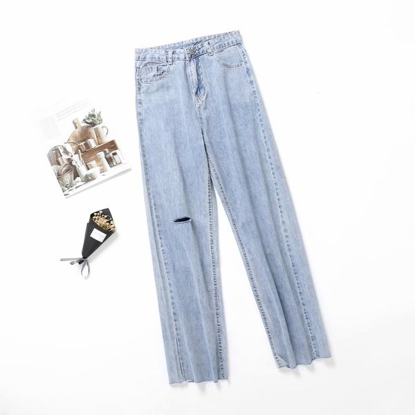 jeans f3288 women's fashion high waist single hole burred wide leg pants for women in summer of 2021, Blue
jeans f3288 women's fashion high waist single hole burred wide leg pants for women in summer of 2021, Blue